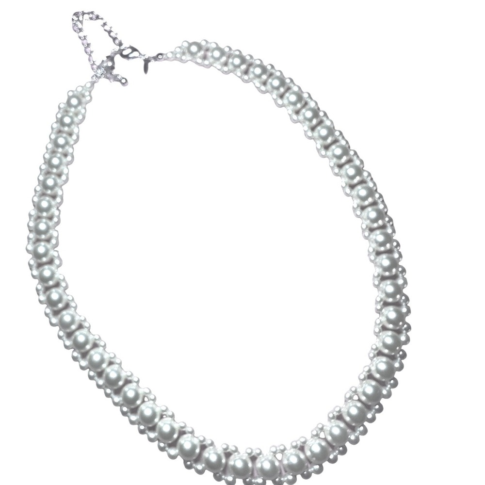 Vintage 3 Row Faux pearl Choker‎  Chain Necklace  15.5" Signed SHB
